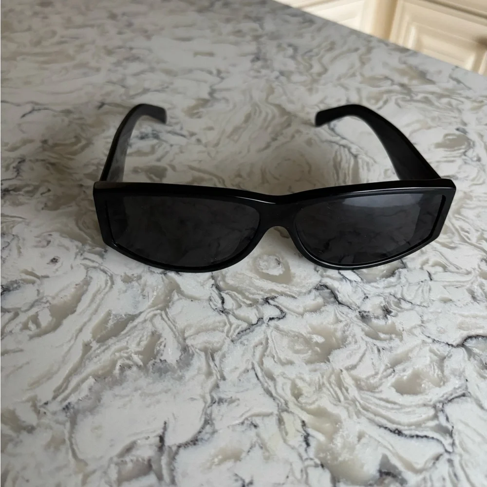 Celine Black Rectangular Cat-Eye Sunglasses with Gold Logo